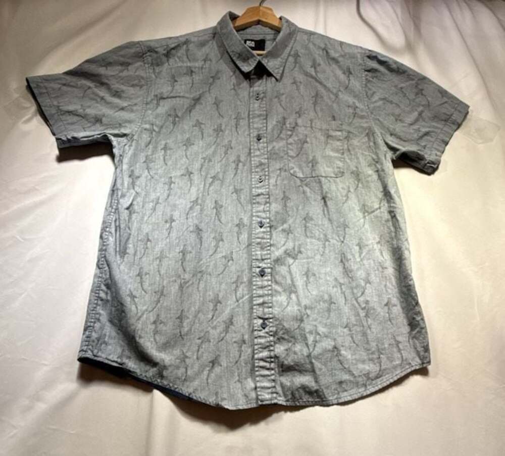 RSQ Collective Shark Print Gray Short Sleeve Button-Up Shirt